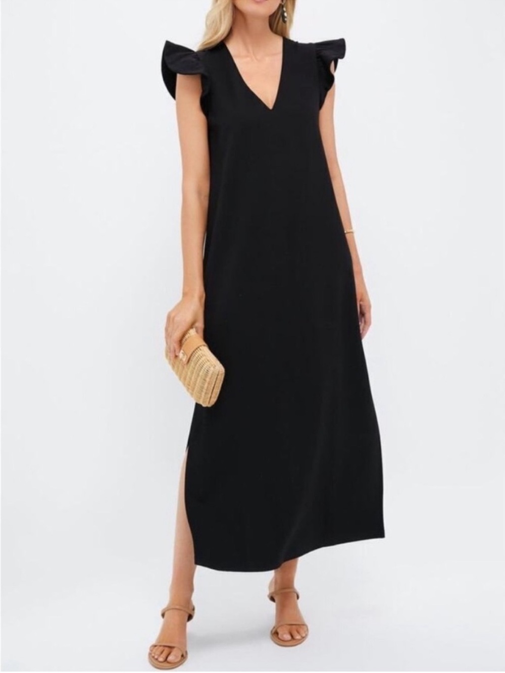 POMANDER PLACE Black Flutter Sleeve Maxi Dress Size Large